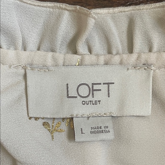 LOFT Women's Cream Blouse with Gold Leaf Design - Picture 2 of 9